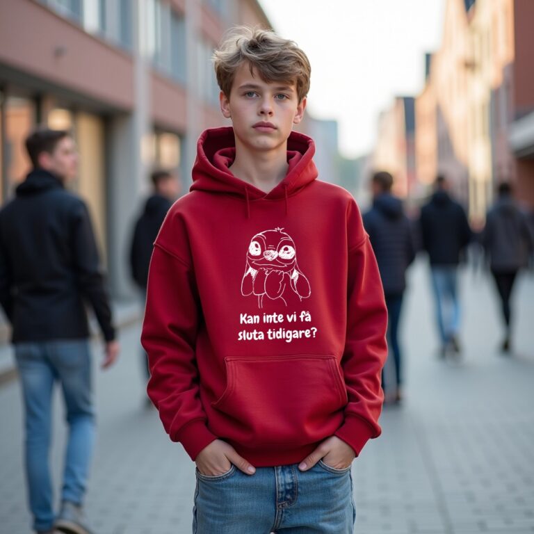 En röd hoodie från klasströjadirekt.se