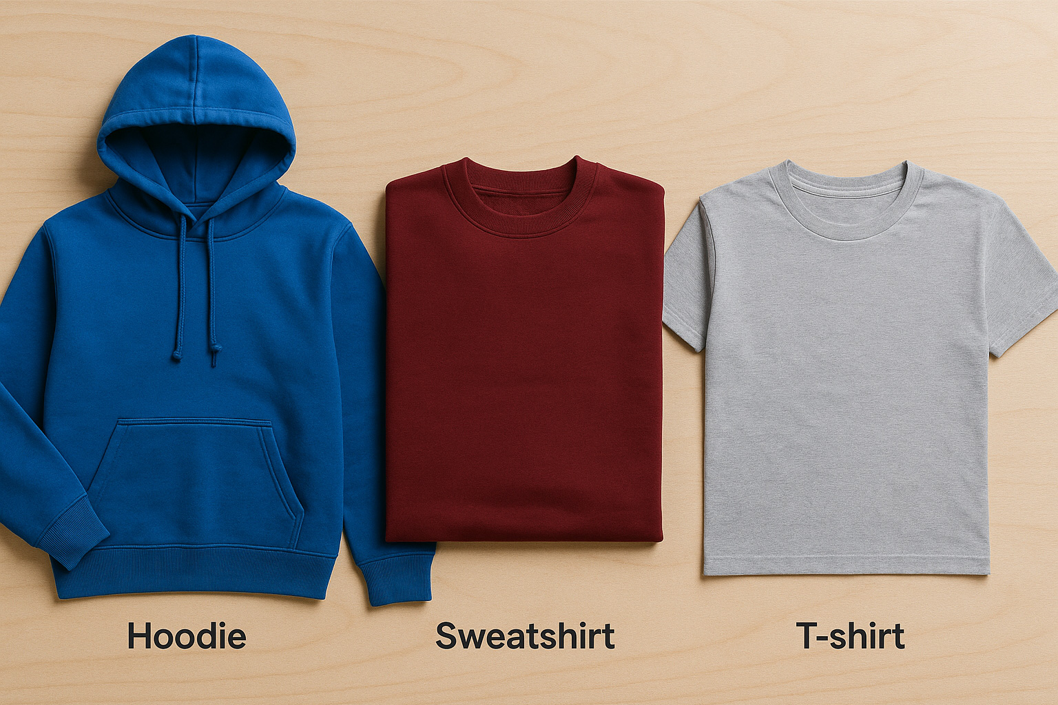 En t-shirt, hoodie och sweatshirt