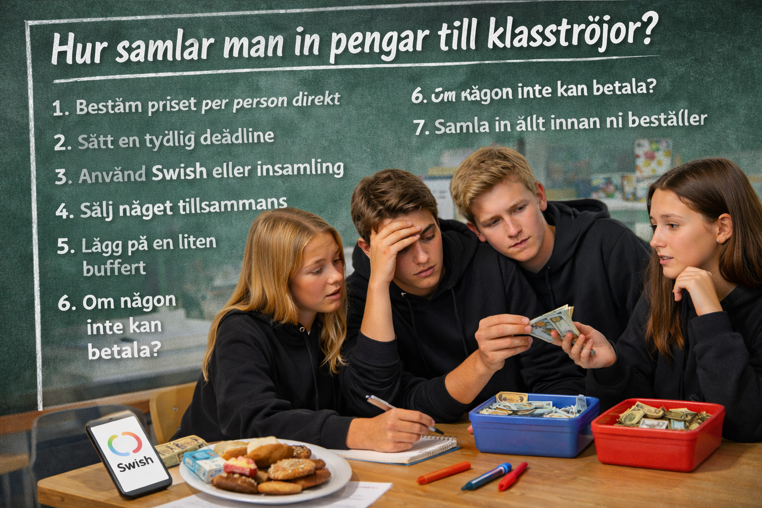 Elever som försöker samla in pengar till att köpa klasströjor